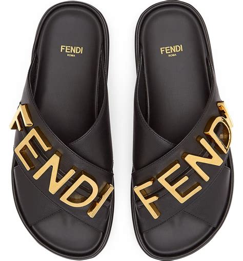 fendi black and white slides|Fendi leather flat slides.